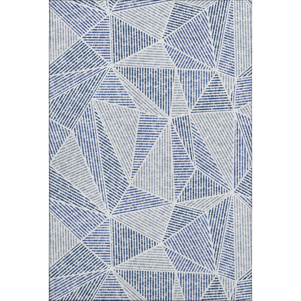 HomeRoots 9' X 12' Navy Blue & Ivory Geometric Area Rug – Washable, UV-Protected, Durable Design for Homes 651970