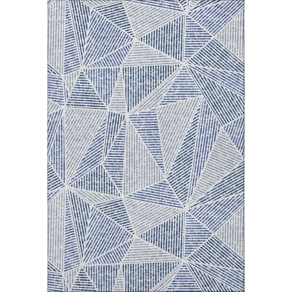 HomeRoots 9' X 12' Navy Blue & Ivory Geometric Area Rug – Washable, UV-Protected, Durable Design for Homes 651970