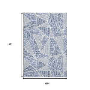 HomeRoots 10' Navy Blue & Ivory Geometric Area Rug - Durable, Washable, UV-Protected, Perfect for Busy Homes! 651971