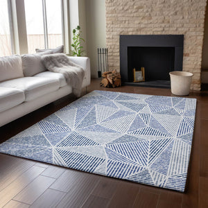 HomeRoots 10' Navy Blue & Ivory Geometric Area Rug - Durable, Washable, UV-Protected, Perfect for Busy Homes! 651971