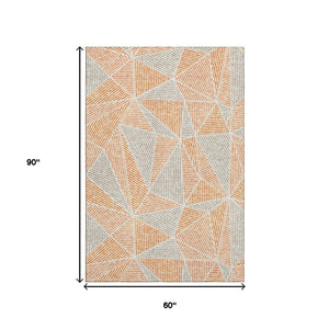 HomeRoots 5' Contemporary Orange and Gray Geometric Washable Area Rug with UV Protection for Busy Homes 651973