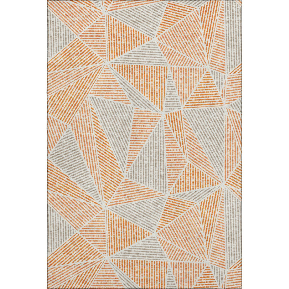 HomeRoots 5' Contemporary Orange and Gray Geometric Washable Area Rug with UV Protection for Busy Homes 651973