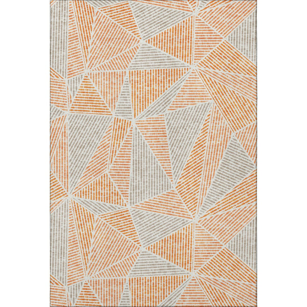 HomeRoots 5' Contemporary Orange and Gray Geometric Washable Area Rug with UV Protection for Busy Homes 651973