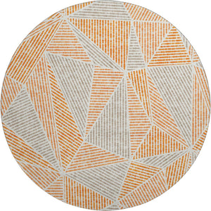 HomeRoots 8' Modern Orange and Gray Geometric Round Rug - Washable, UV Protected, Durable for Busy Homes 651974
