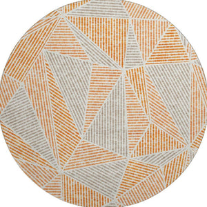 HomeRoots 8' Modern Orange and Gray Geometric Round Rug - Washable, UV Protected, Durable for Busy Homes 651974