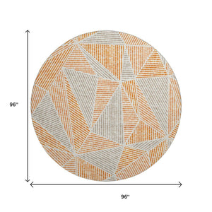 HomeRoots 8' Modern Orange and Gray Geometric Round Rug - Washable, UV Protected, Durable for Busy Homes 651974