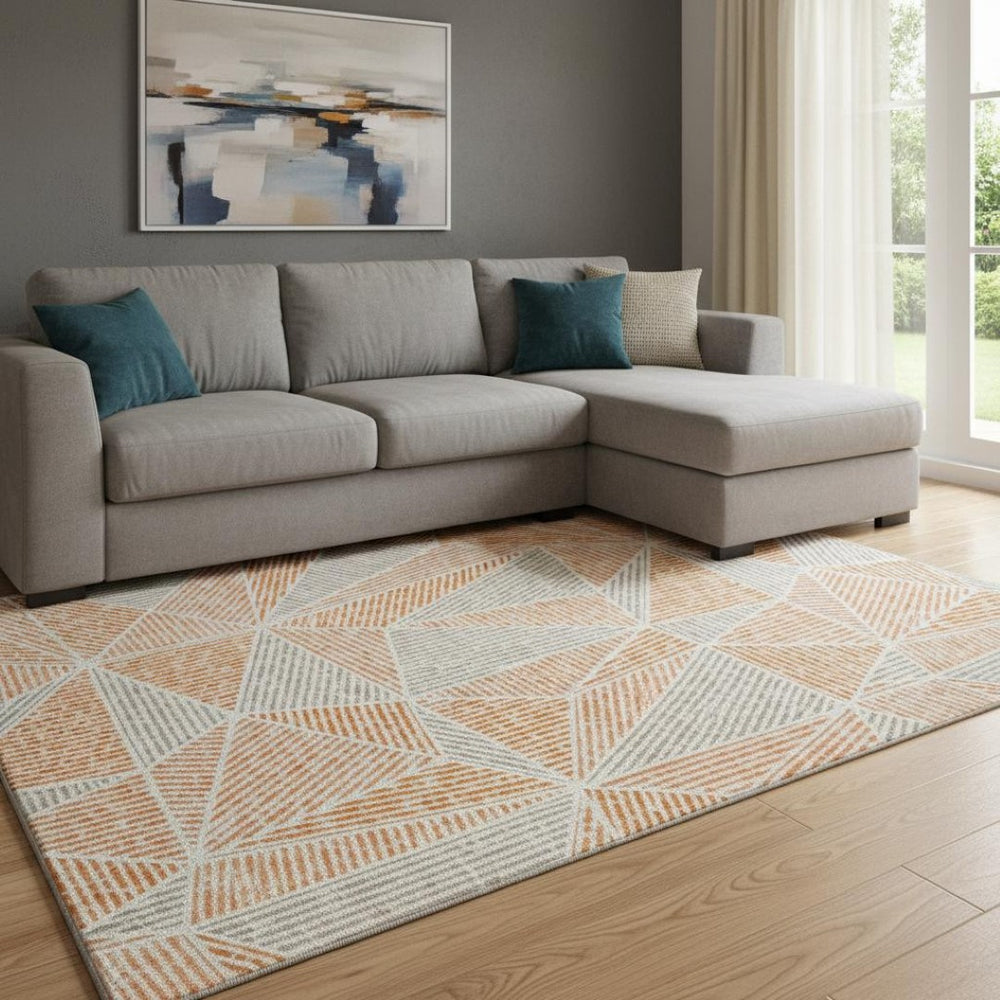 HomeRoots 8' X 10' Vibrant Orange and Gray Geometric Washable Area Rug with UV Protection for Busy Homes 651975