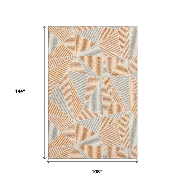 HomeRoots 9' X 12' Vibrant Orange and Gray Geometric Area Rug - Washable, UV-Protected, Perfect for Family Spaces! 651976