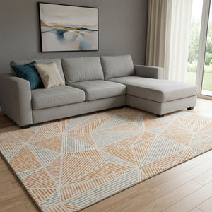 HomeRoots 9' X 12' Vibrant Orange and Gray Geometric Area Rug - Washable, UV-Protected, Perfect for Family Spaces! 651976
