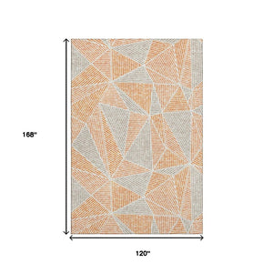 HomeRoots 10' X 14' Orange & Gray Geometric Area Rug - Washable, UV-Protected, Durable for Active Homes! 651977