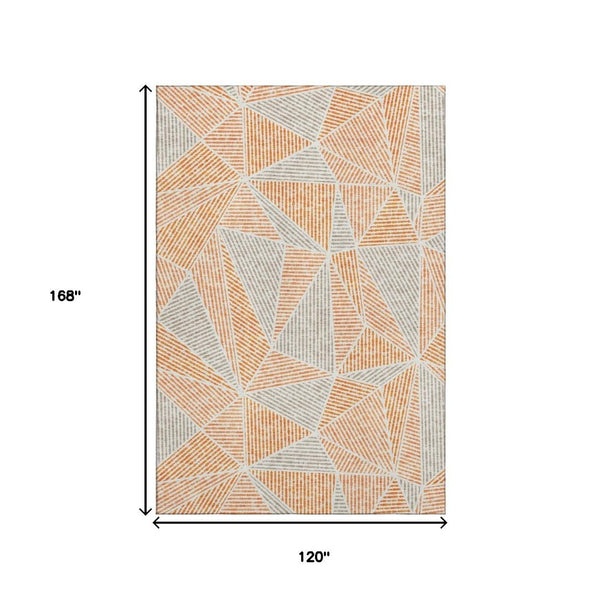 HomeRoots 10' X 14' Orange & Gray Geometric Area Rug - Washable, UV-Protected, Durable for Active Homes! 651977