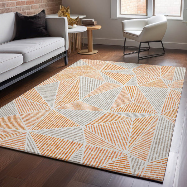 HomeRoots 10' X 14' Orange & Gray Geometric Area Rug - Washable, UV-Protected, Durable for Active Homes! 651977