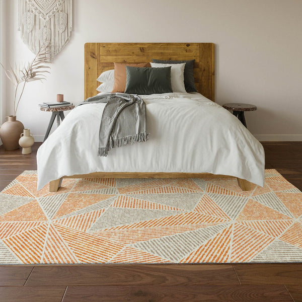 HomeRoots 10' X 14' Orange & Gray Geometric Area Rug - Washable, UV-Protected, Durable for Active Homes! 651977