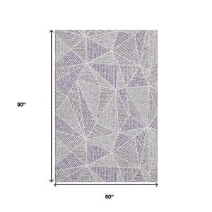 HomeRoots 5' X 8' Stylish Purple and Silver Geometric Area Rug - Washable, UV-Protected, and Stain-Resistant! 651979