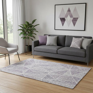 HomeRoots 5' X 8' Stylish Purple and Silver Geometric Area Rug - Washable, UV-Protected, and Stain-Resistant! 651979
