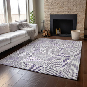 HomeRoots 5' X 8' Stylish Purple and Silver Geometric Area Rug - Washable, UV-Protected, and Stain-Resistant! 651979