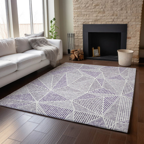 HomeRoots 5' X 8' Stylish Purple and Silver Geometric Area Rug - Washable, UV-Protected, and Stain-Resistant! 651979