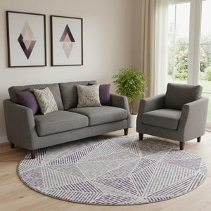 HomeRoots 8' Purple and Silver Geometric Washable Round Rug with UV Protection - Durable, Stylish, Easy-Care! 651980