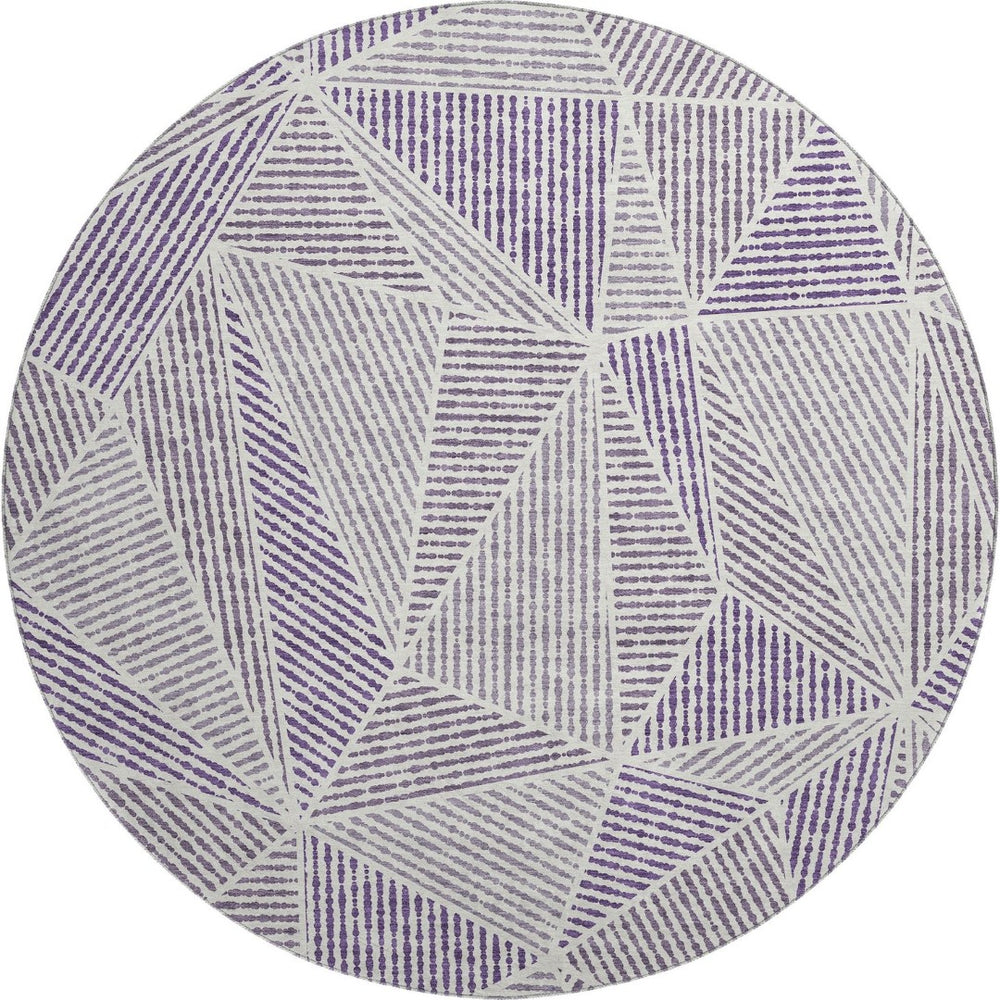 HomeRoots 8' Purple and Silver Geometric Washable Round Rug with UV Protection - Durable, Stylish, Easy-Care! 651980
