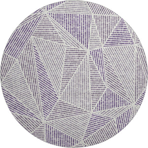 HomeRoots 8' Purple and Silver Geometric Washable Round Rug with UV Protection - Durable, Stylish, Easy-Care! 651980