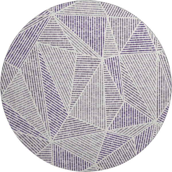 HomeRoots 8' Purple and Silver Geometric Washable Round Rug with UV Protection - Durable, Stylish, Easy-Care! 651980
