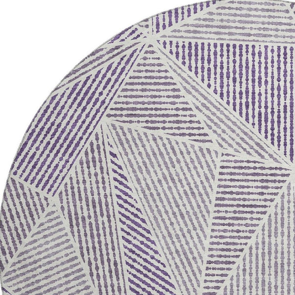 HomeRoots 8' Purple and Silver Geometric Washable Round Rug with UV Protection - Durable, Stylish, Easy-Care! 651980