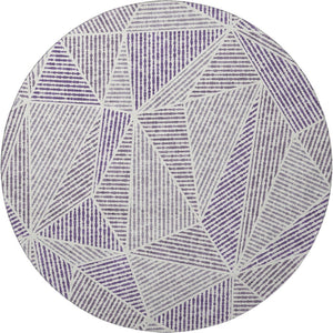 HomeRoots 8' Purple and Silver Geometric Washable Round Rug with UV Protection - Durable, Stylish, Easy-Care! 651980
