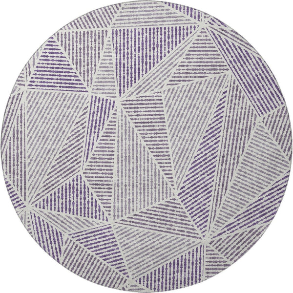 HomeRoots 8' Purple and Silver Geometric Washable Round Rug with UV Protection - Durable, Stylish, Easy-Care! 651980