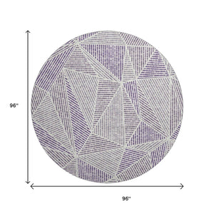 HomeRoots 8' Purple and Silver Geometric Washable Round Rug with UV Protection - Durable, Stylish, Easy-Care! 651980
