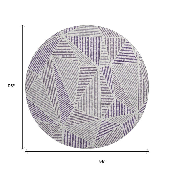 HomeRoots 8' Purple and Silver Geometric Washable Round Rug with UV Protection - Durable, Stylish, Easy-Care! 651980