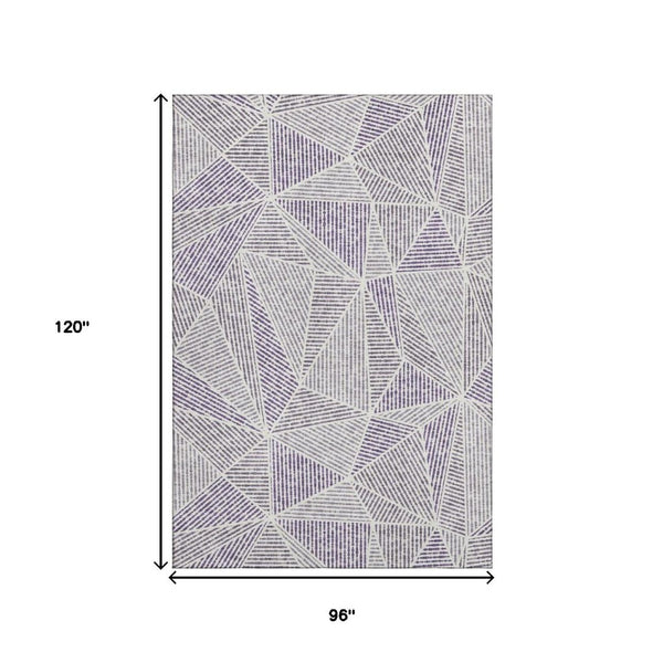 HomeRoots 8' X 10' Purple and Silver Geometric Washable Area Rug – Durable, UV-Protected, Kid-Friendly Design! 651981