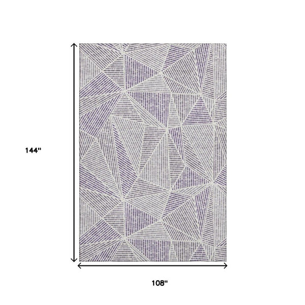 HomeRoots 9' X 12' Purple and Silver Geometric Area Rug - Durable, Washable, UV-Protected for Family Homes 651982