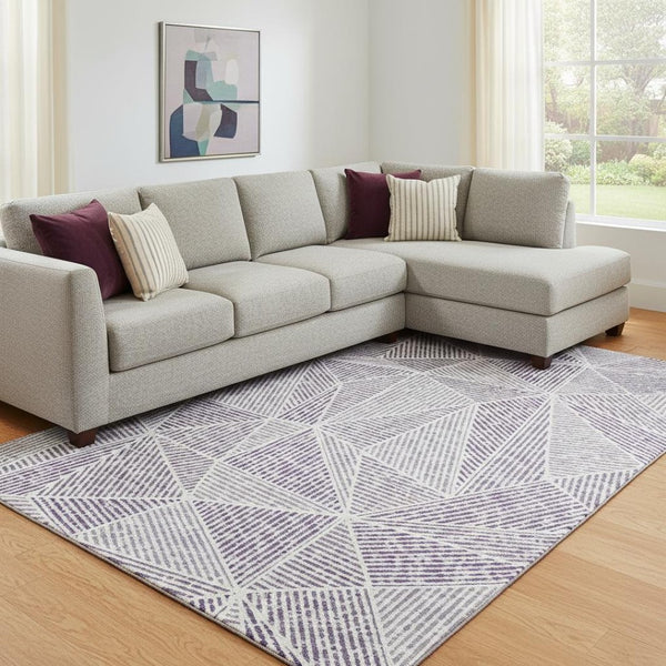 HomeRoots 9' X 12' Purple and Silver Geometric Area Rug - Durable, Washable, UV-Protected for Family Homes 651982