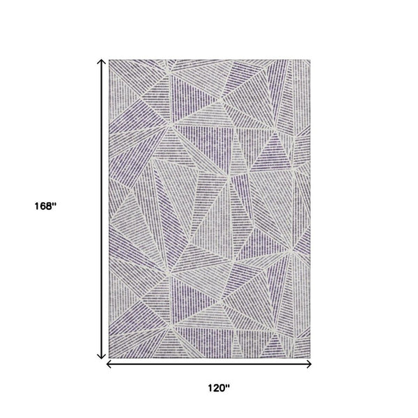 HomeRoots 10' X 14' Stylish Purple & Silver Geometric Washable Area Rug with UV Protection for Busy Homes 651983
