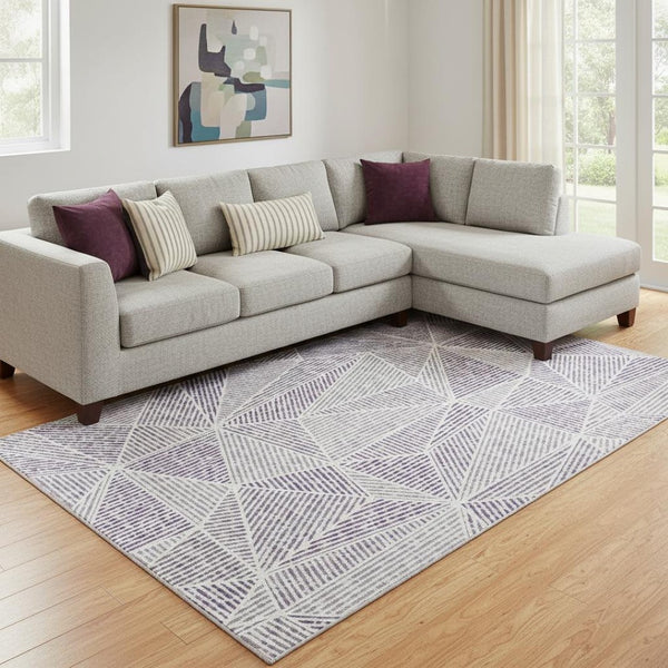 HomeRoots 10' X 14' Stylish Purple & Silver Geometric Washable Area Rug with UV Protection for Busy Homes 651983