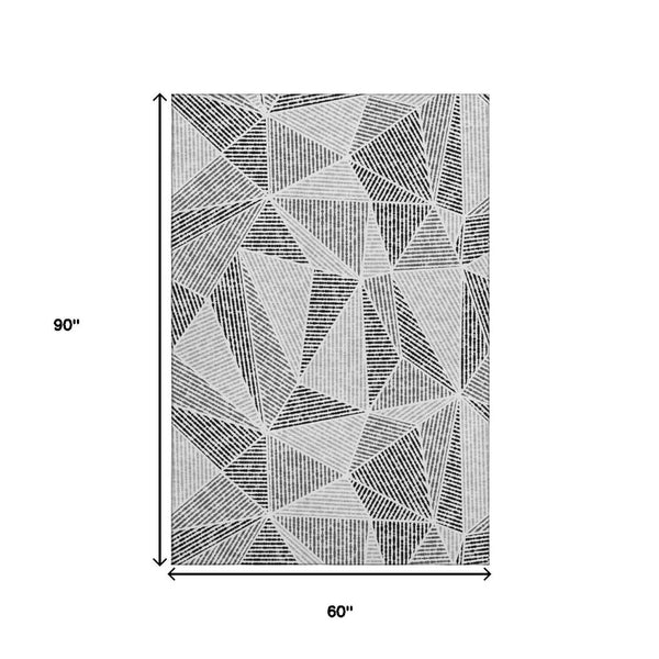 HomeRoots 5' X 8' Stylish Pewter & Silver Geometric Washable Area Rug with UV Protection for High Traffic Homes 651985