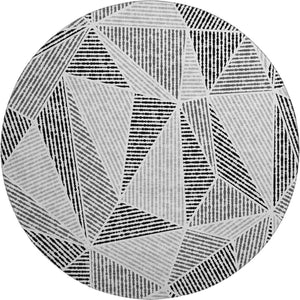 HomeRoots 8' Stylish Pewter and Silver Geometric Round Rug - Washable, UV Protected, Ideal for High-Traffic Areas 651986