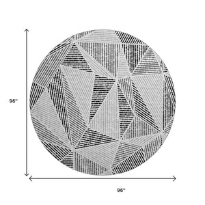 HomeRoots 8' Stylish Pewter and Silver Geometric Round Rug - Washable, UV Protected, Ideal for High-Traffic Areas 651986