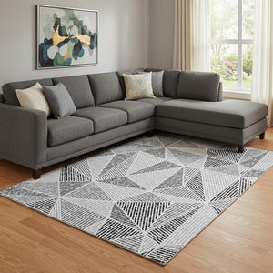 HomeRoots 8' X 10' Durable Pewter & Silver Geometric Area Rug - Washable, UV-Protected, Stylish & Functional! 651987