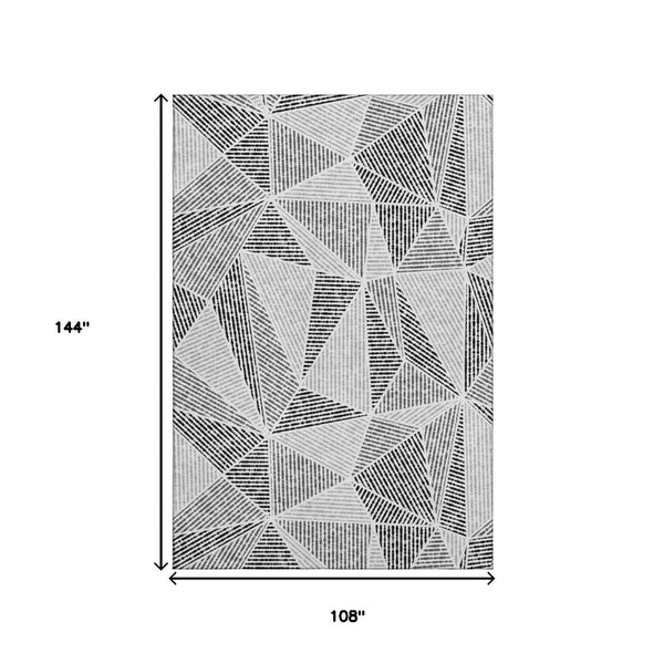 HomeRoots 9' X 12' Stylish Pewter & Silver Geometric Washable Area Rug with UV Protection for High-Traffic Homes 651988