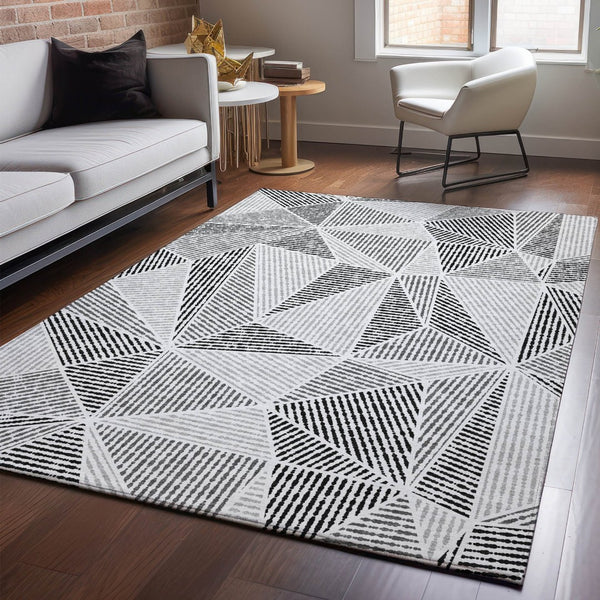 HomeRoots 10' X 14' Stylish Pewter & Silver Geometric Washable Area Rug with UV Protection for Modern Homes 651989