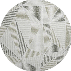 HomeRoots 8' Taupe and Silver Geometric Round Rug - Washable, UV-Protected, Modern Design for Any Space 651992