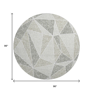 HomeRoots 8' Taupe and Silver Geometric Round Rug - Washable, UV-Protected, Modern Design for Any Space 651992