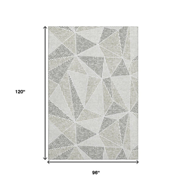 HomeRoots 8' X 10' Stylish Taupe and Silver Geometric Area Rug - Washable, UV-Protected, Durable & Easy Care! 651993