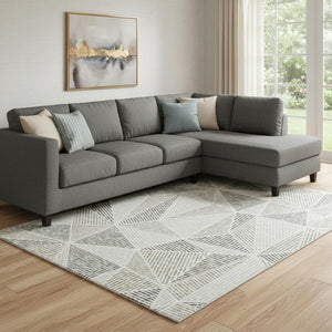 HomeRoots 8' X 10' Stylish Taupe and Silver Geometric Area Rug - Washable, UV-Protected, Durable & Easy Care! 651993