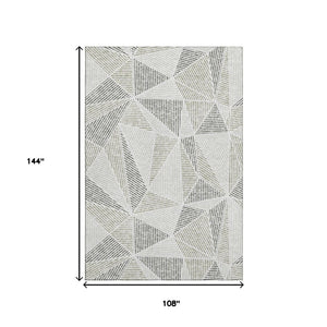 HomeRoots 9' X 12' Taupe & Silver Geometric Area Rug - Washable, UV Protected, Stain Resistant, Modern Design 651994