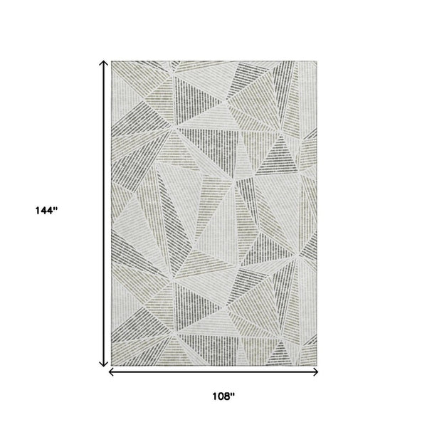 HomeRoots 9' X 12' Taupe & Silver Geometric Area Rug - Washable, UV Protected, Stain Resistant, Modern Design 651994