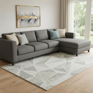 HomeRoots 9' X 12' Taupe & Silver Geometric Area Rug - Washable, UV Protected, Stain Resistant, Modern Design 651994