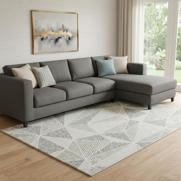 HomeRoots 9' X 12' Taupe & Silver Geometric Area Rug - Washable, UV Protected, Stain Resistant, Modern Design 651994