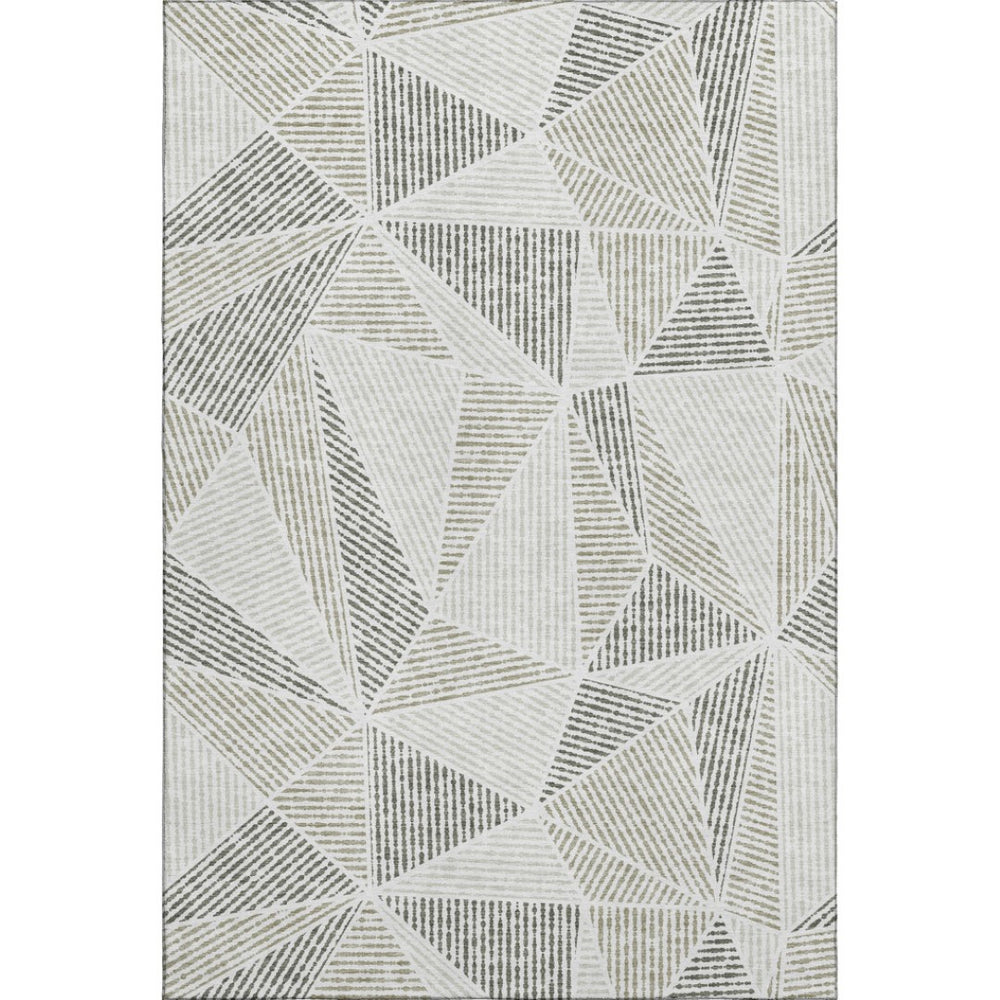 HomeRoots 9' X 12' Taupe & Silver Geometric Area Rug - Washable, UV Protected, Stain Resistant, Modern Design 651994